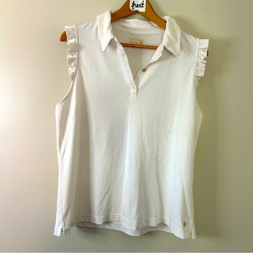 Lilly Pulitzer White Ruffle-Sleeve Polo Tank Top